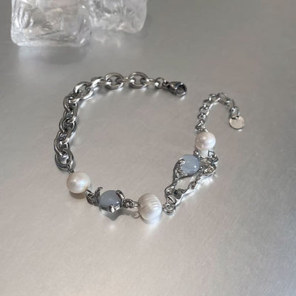 Faux Pearl Moon Stone Bracelet