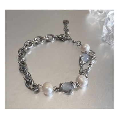 Faux Pearl Moon Stone Bracelet