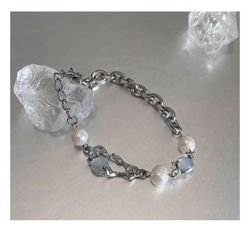 Faux Pearl Moon Stone Bracelet