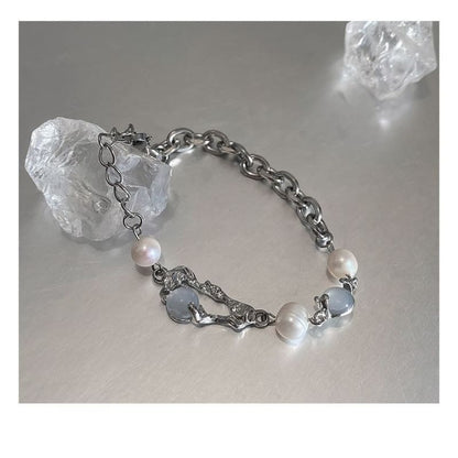 Faux Pearl Moon Stone Bracelet