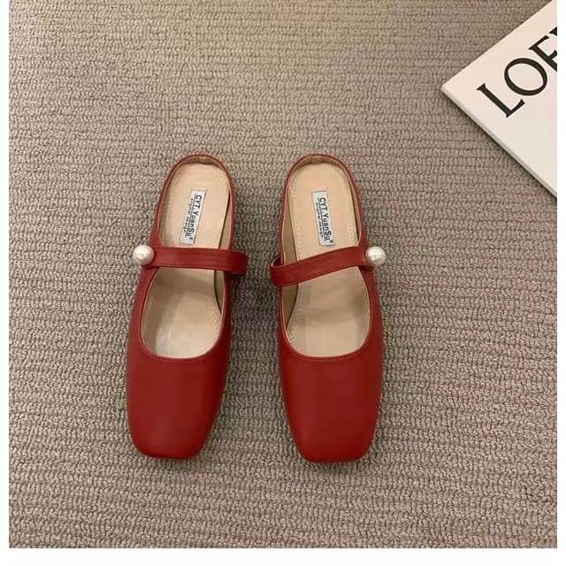 Faux Pearl Mules - Red / 35