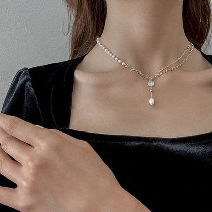 Faux Pearl Pendant Alloy Choker