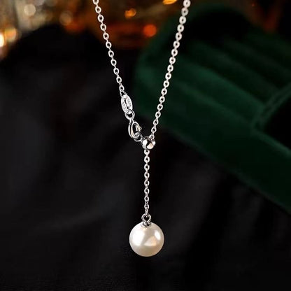 Faux Pearl Pendant Lariat Necklace