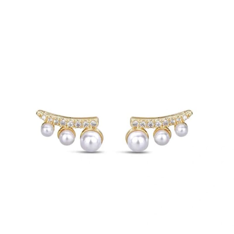 Faux Pearl Rhinestone Climber Earring