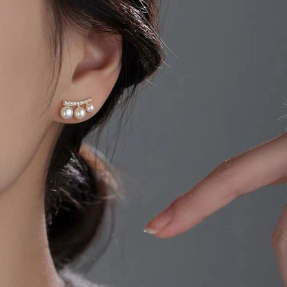 Faux Pearl Rhinestone Climber Earring