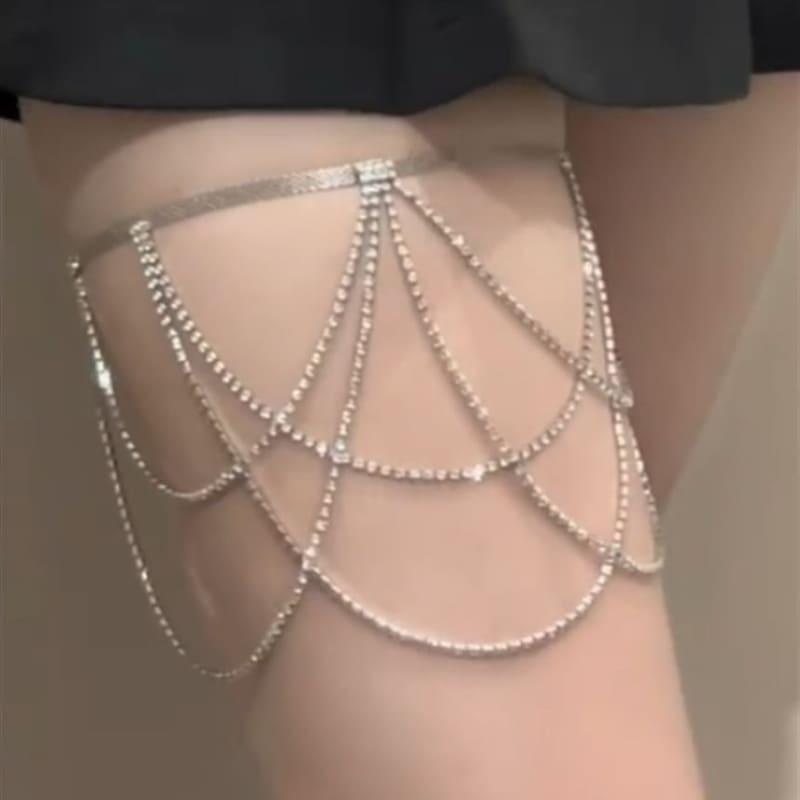 Faux Pearl / Rhinestone Layered Thigh Chain