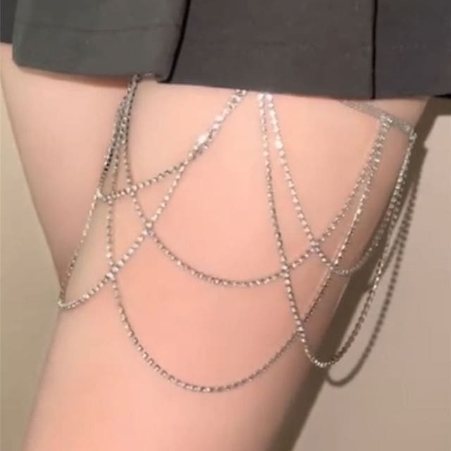 Faux Pearl / Rhinestone Layered Thigh Chain - Rhinestone