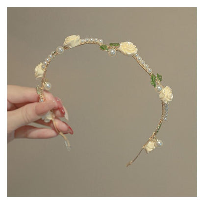 Faux Pearl Rose Headband