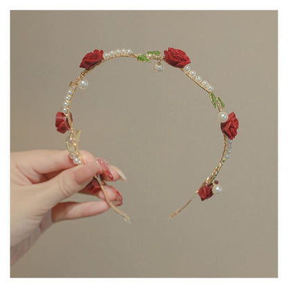 Faux Pearl Rose Headband