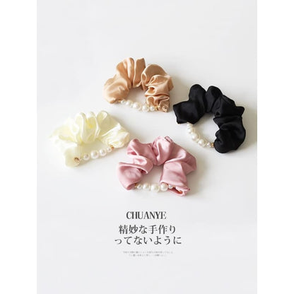 Faux Pearl Satin Hair Scrunchie