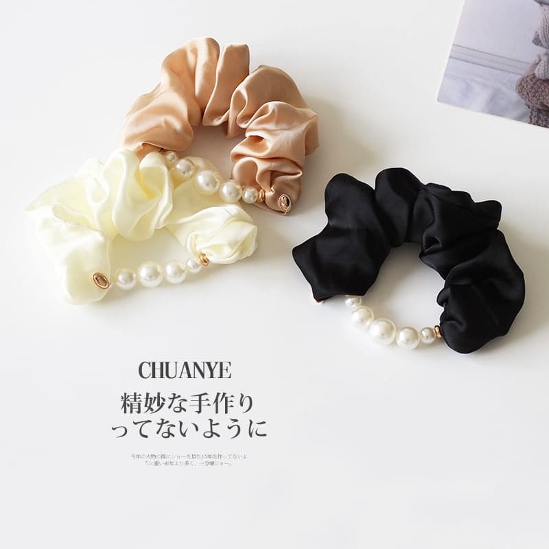 Faux Pearl Satin Hair Scrunchie