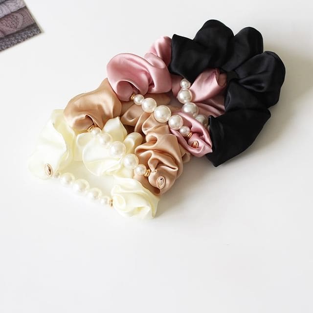 Faux Pearl Satin Hair Scrunchie