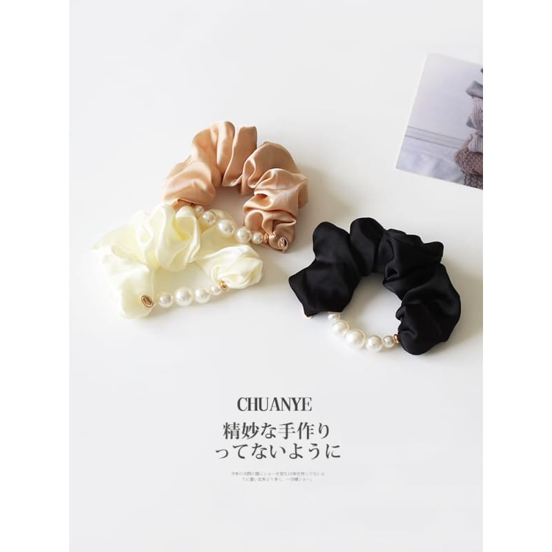 Faux Pearl Satin Hair Scrunchie