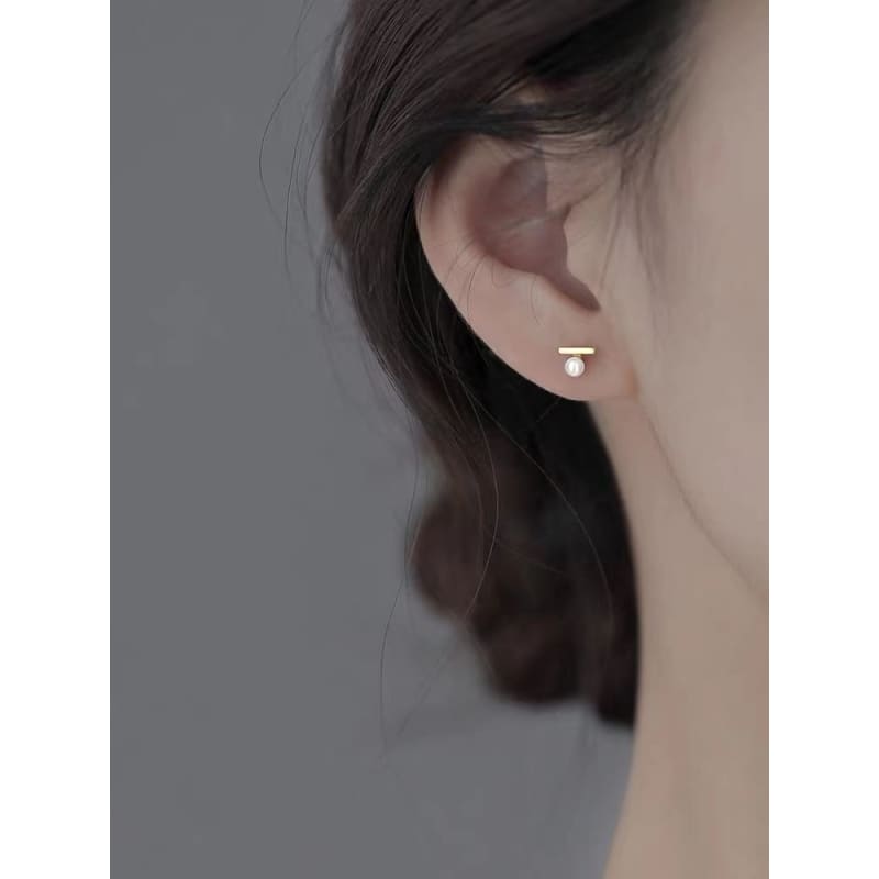 Faux Pearl Sterling Silver Bar Stud Earring