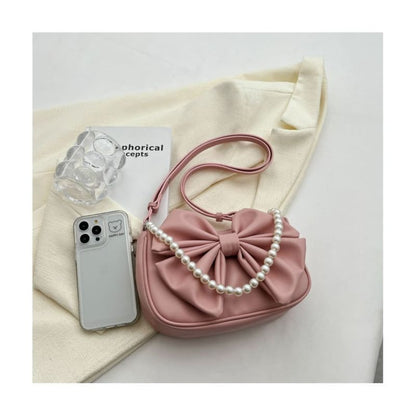 Faux Pearl Strap Bow Crossbody Bag