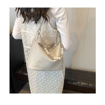 Faux Pearl Strap Chained Crossbody Bag