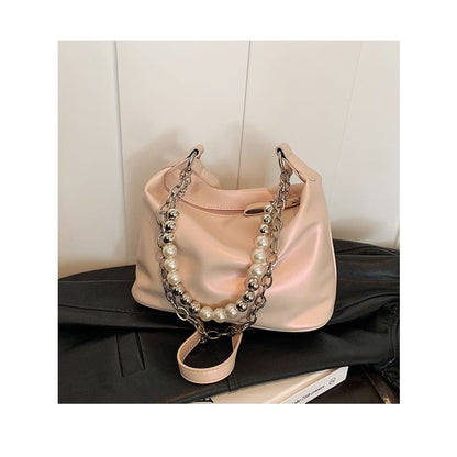 Faux Pearl Strap Chained Crossbody Bag