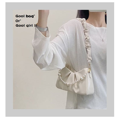 Faux Pearl Strap Shirred Shoulder Bag / Sash / Set