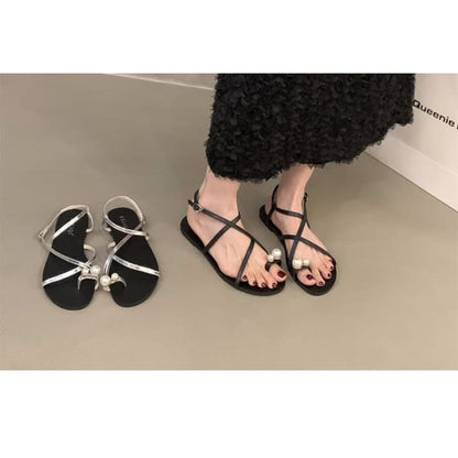 Faux Pearl Toe-Loop Sandals