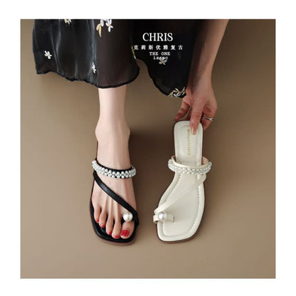 Faux Pearl Toe Loop Slide Sandals