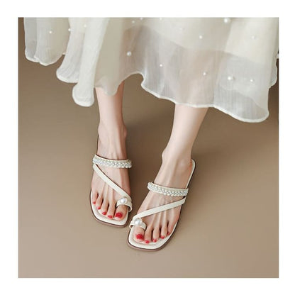 Faux Pearl Toe Loop Slide Sandals