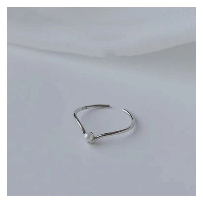 Faux Pearl V Shape Sterling Silver Open Ring