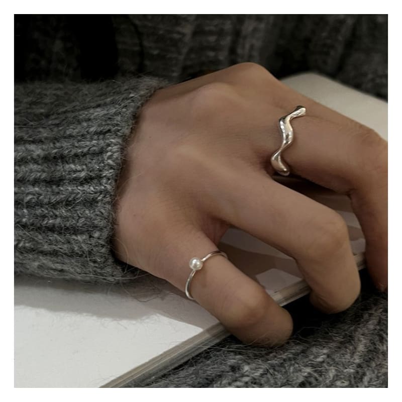 Faux Pearl / Wavy Alloy Open Ring