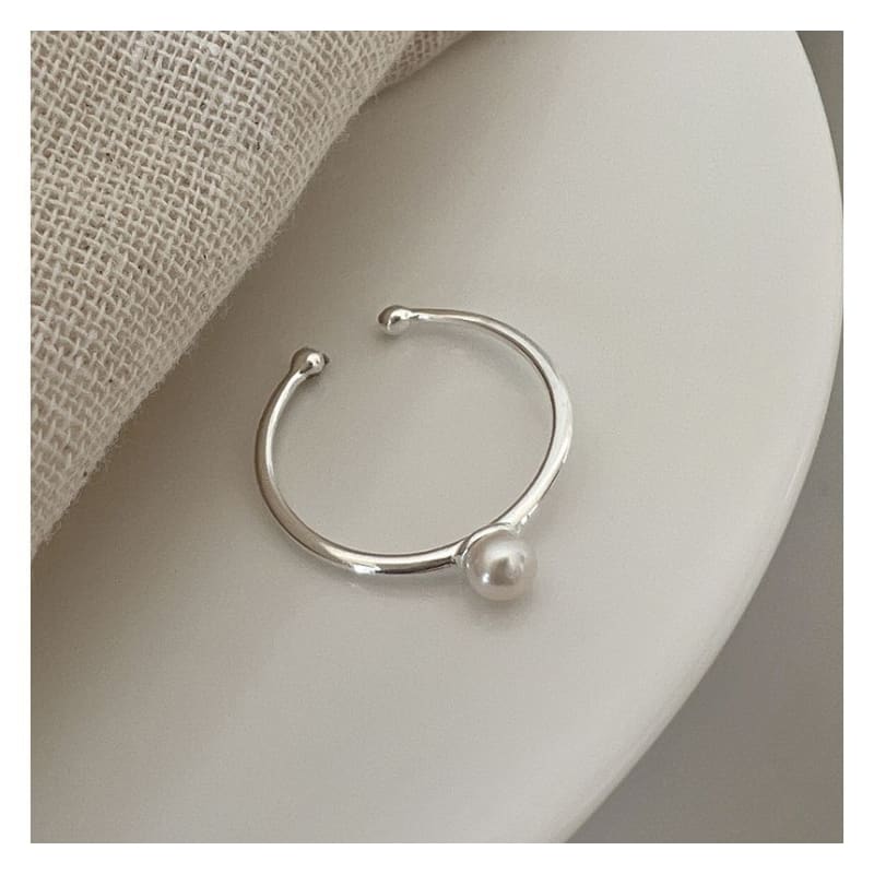 Faux Pearl / Wavy Alloy Open Ring