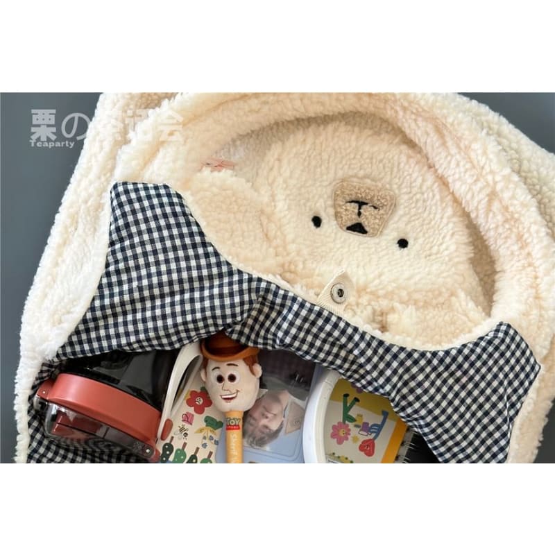 Faux Shearling Bear Tote Bag / Charm / Set