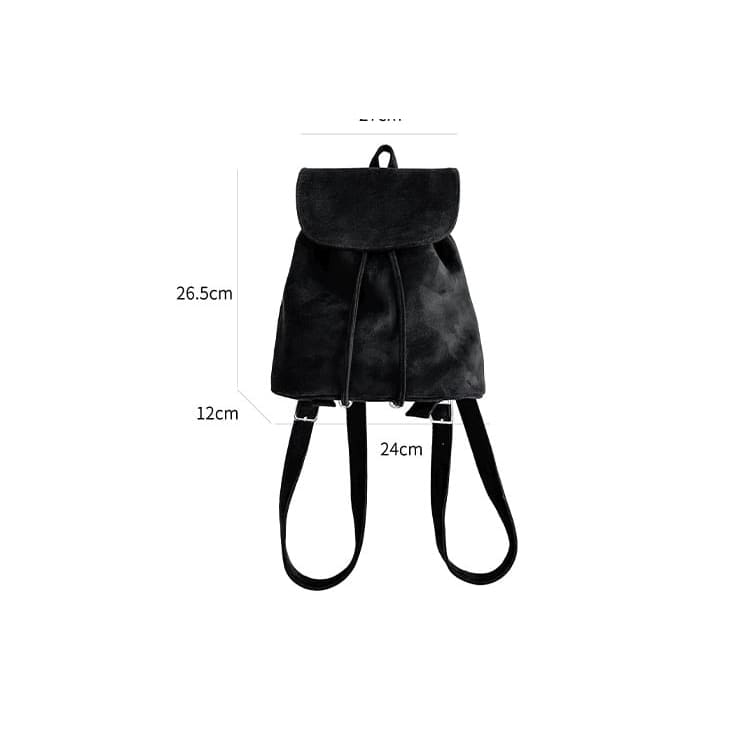 Faux Suede Drawstring Flap Backpack