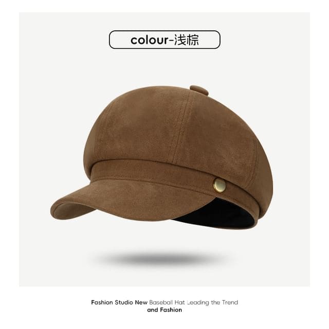 Faux Suede Newsboy Cap - 1322 - Light Brown / One Size