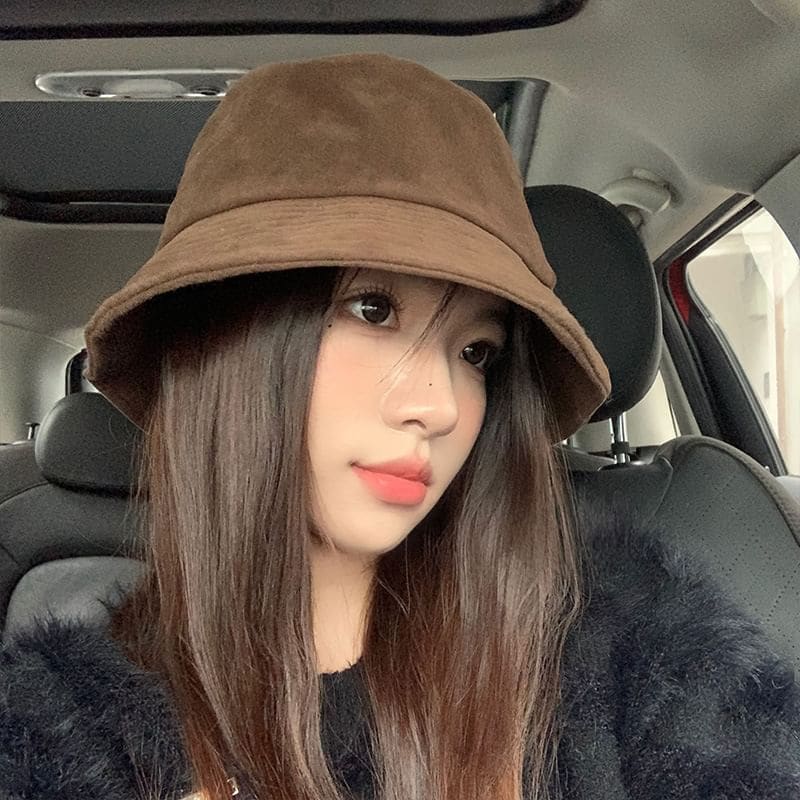 Faux Suede Plain Bucket Hat