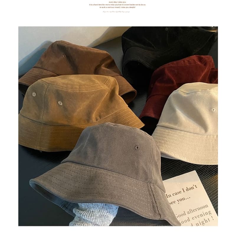 Faux Suede Plain Bucket Hat