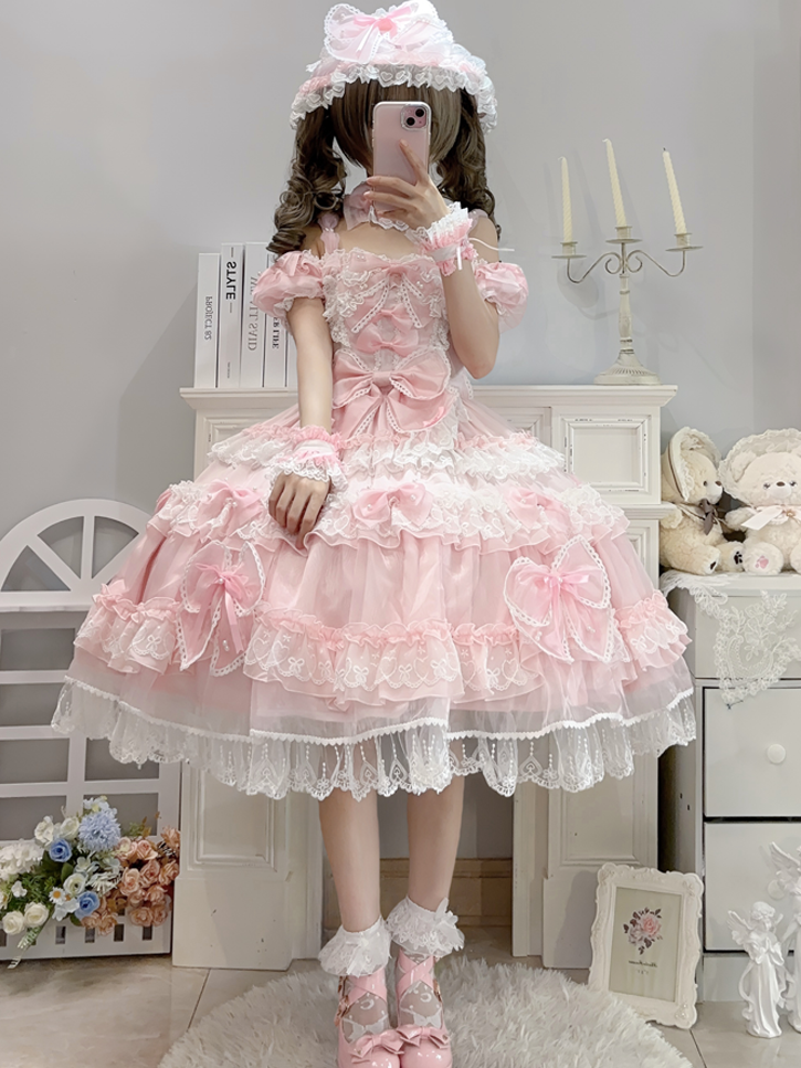 Bead Lolita at Back Princess and Accents Pink with Details Big Bow Sweet Dress