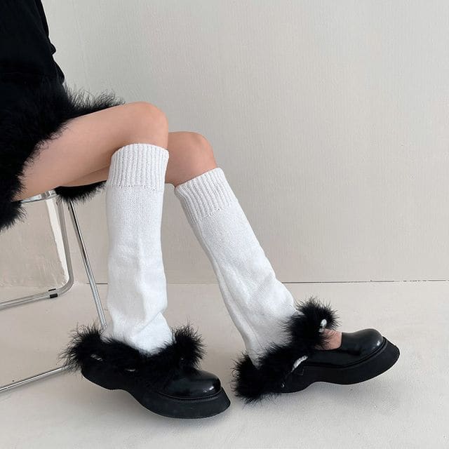 Feather Accent Leg Warmer - Black Feather - White / One Size