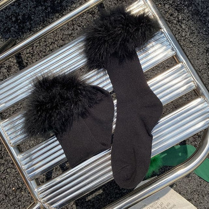 Feather Accent Socks - Black / One Size