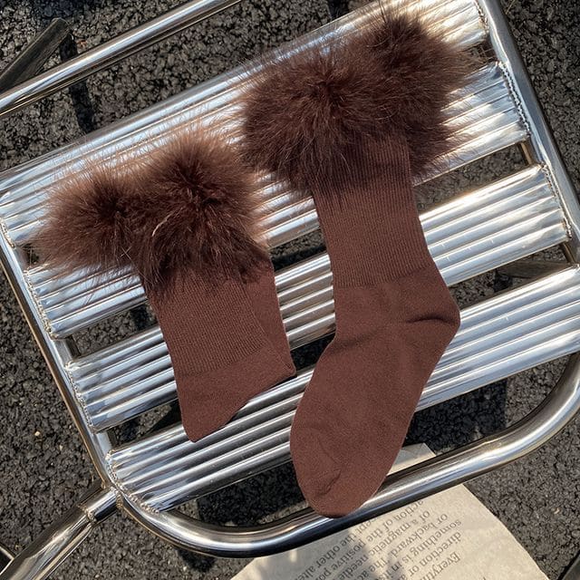 Feather Accent Socks - Brown / One Size