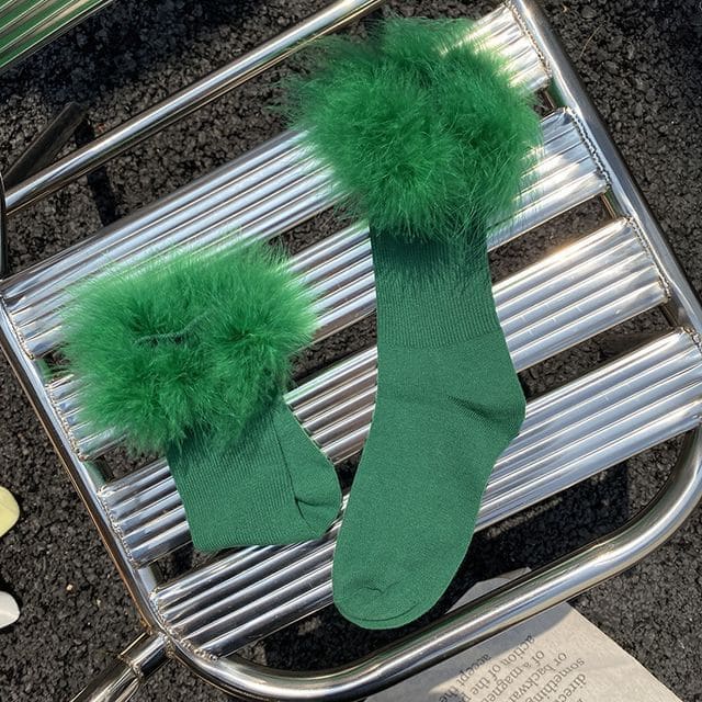 Feather Accent Socks - Green / One Size