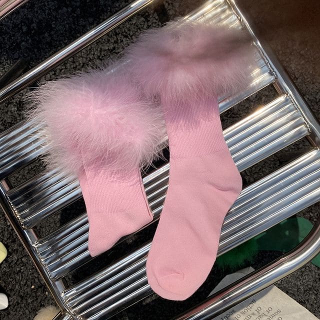 Feather Accent Socks - Pink / One Size