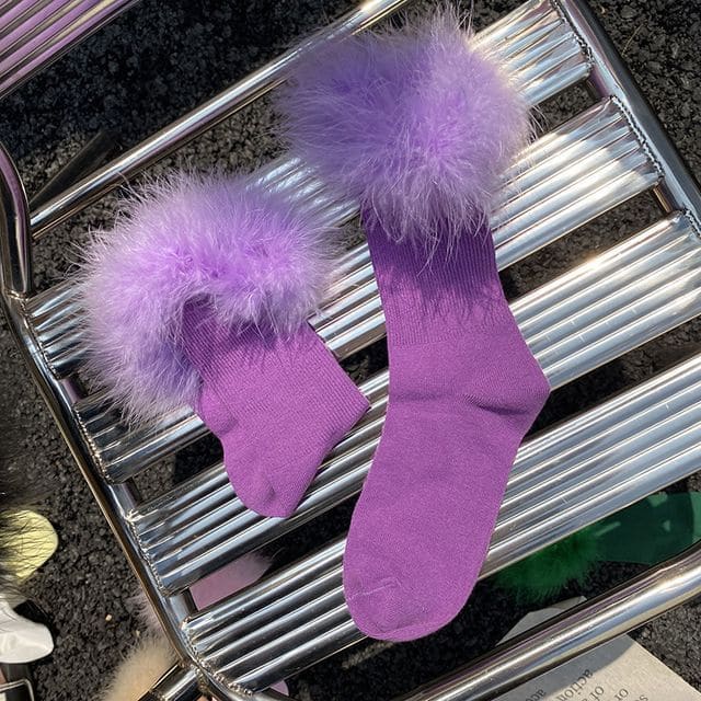 Feather Accent Socks - Purple / One Size