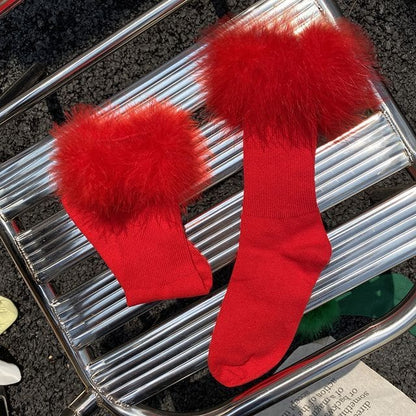 Feather Accent Socks - Red / One Size