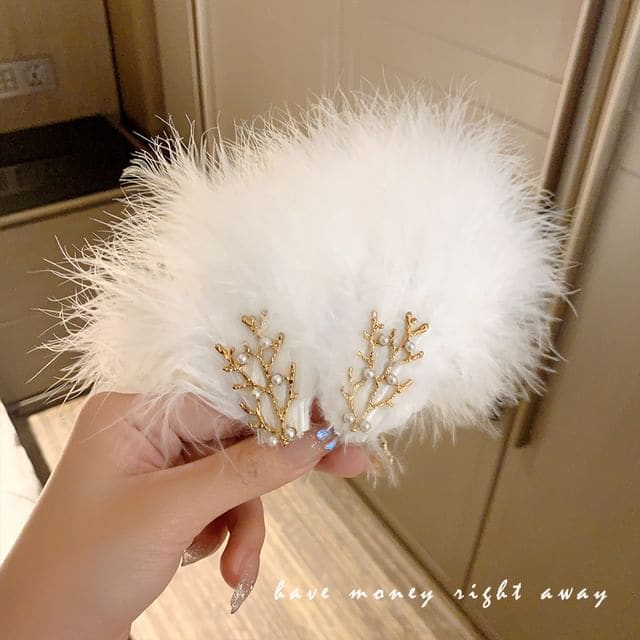 Feather Hair Clip / Set - FE1752 - 1 Pair - White / One Size