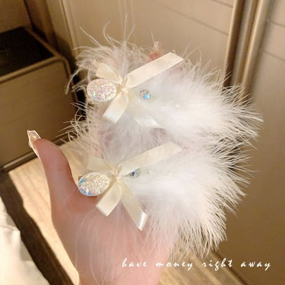 Feather Hair Clip / Set - GM0638 - 1 Pair - White / One Size