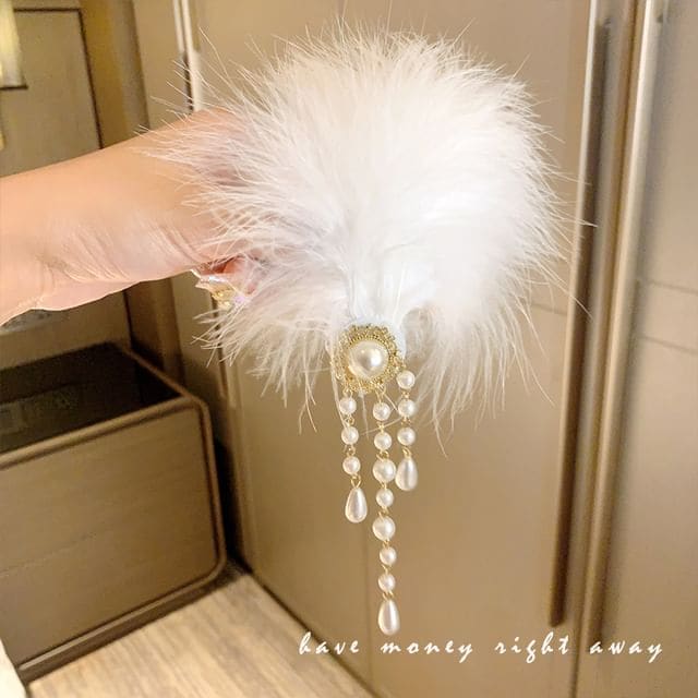 Feather Hair Clip / Set - HA0511 - 1 Pc - White / One Size