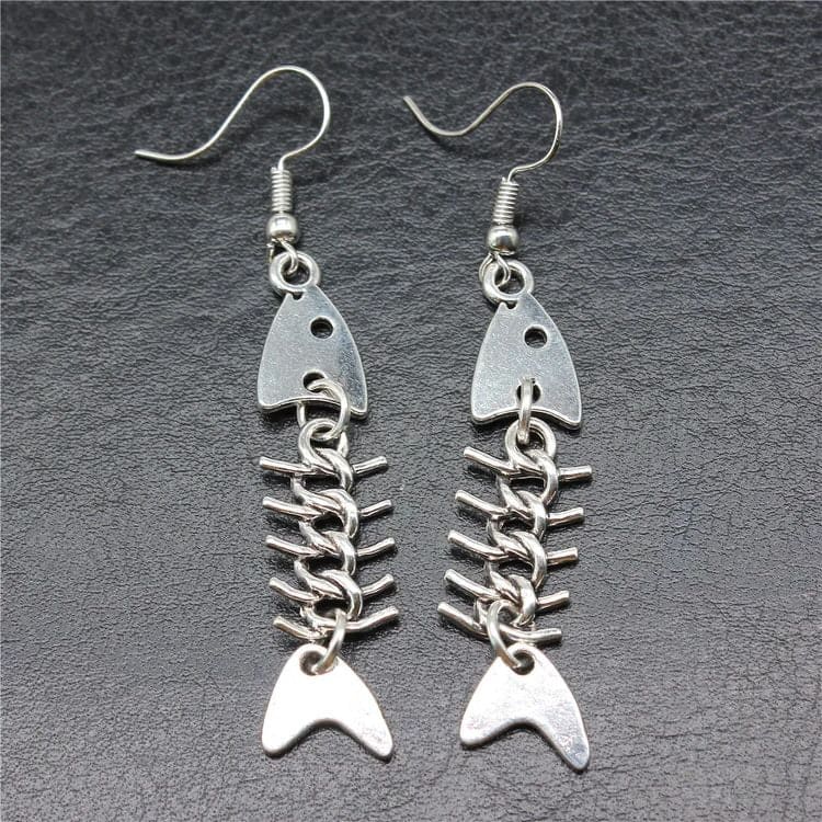 Fish Bone Drop Earrings - Standart / Silver - earrings