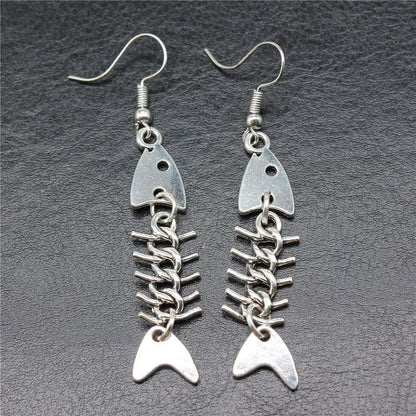 Fish Bone Drop Earrings - Standart / Silver - earrings