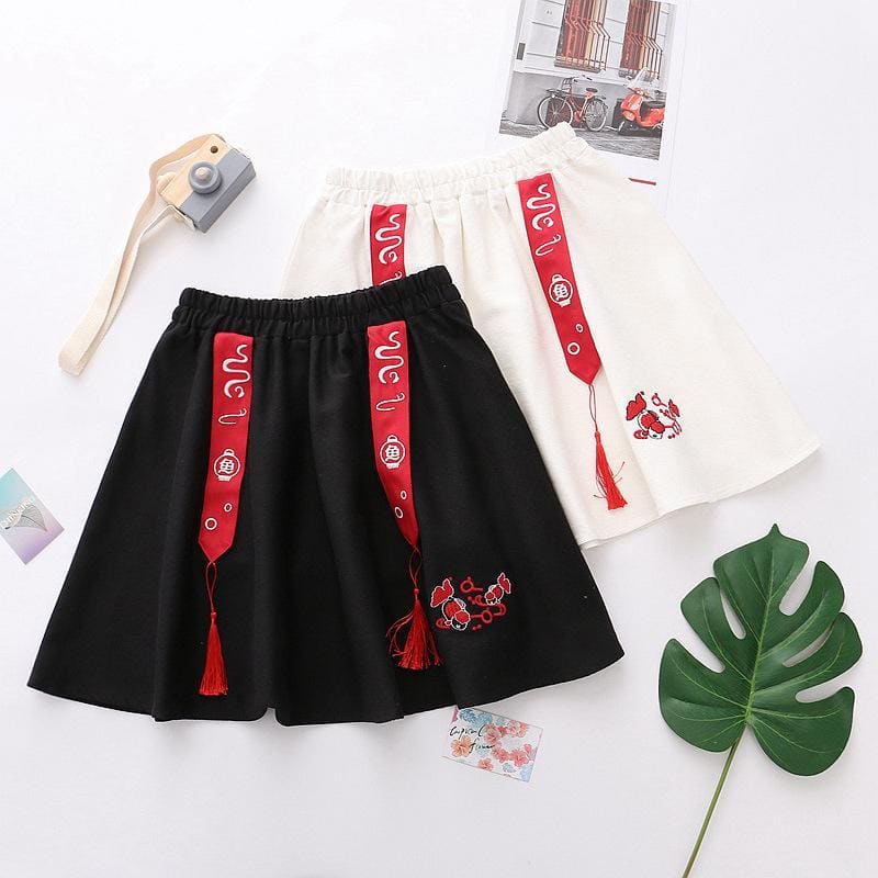 Fish Embroidery Tassels A-line Skirt