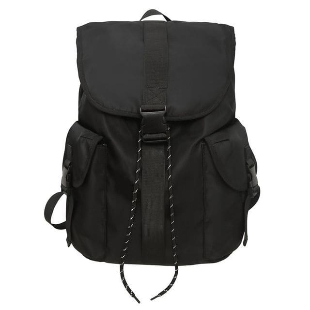 Flap Buckle Nylon Backpack - Black / One Size