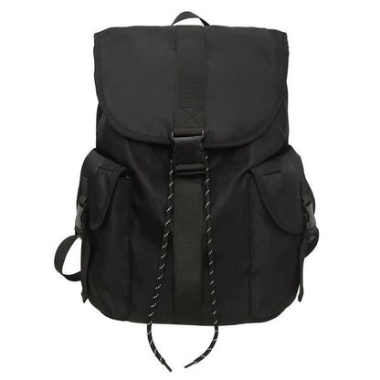 Flap Buckle Nylon Backpack - Black / One Size