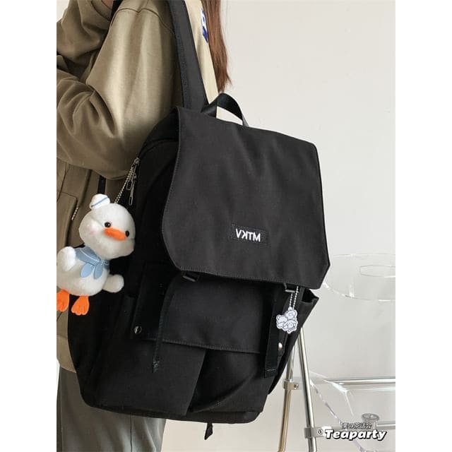 Flap Lettering Embroidered Waterproof Backpack - With Duck